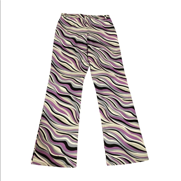 MOTEL ROCKS Zoven Trousers in 60s Abstract Purple Swirl Kick Flare - Picture 5 of 10